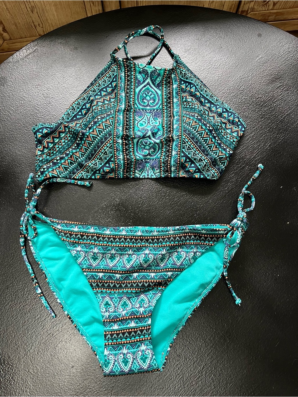 LA Hearts Turquoise Patterned Two-Piece Bikini Women’s Size large